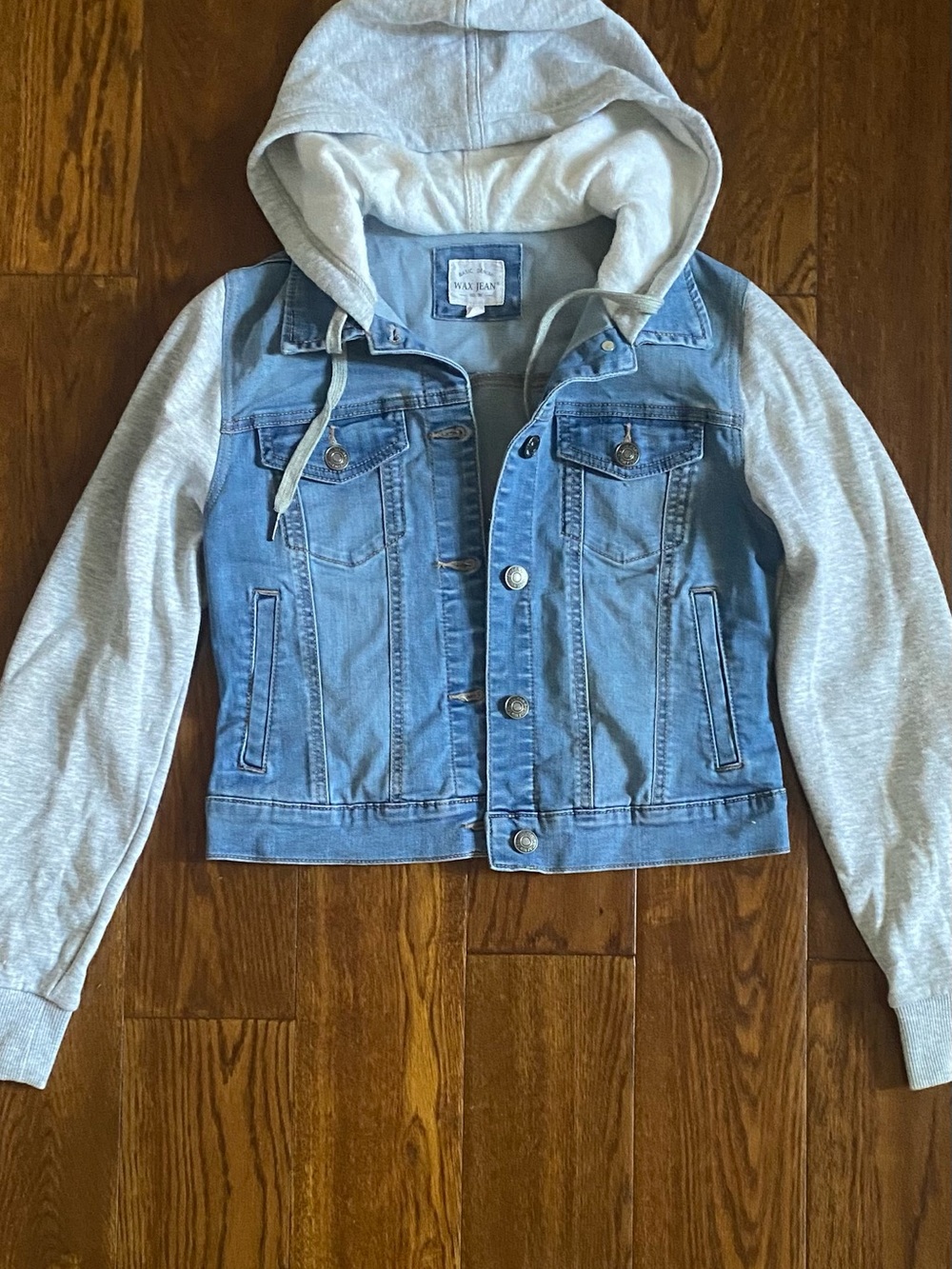 Women’s Light Blue Denim Jacket with Gray Hoodie